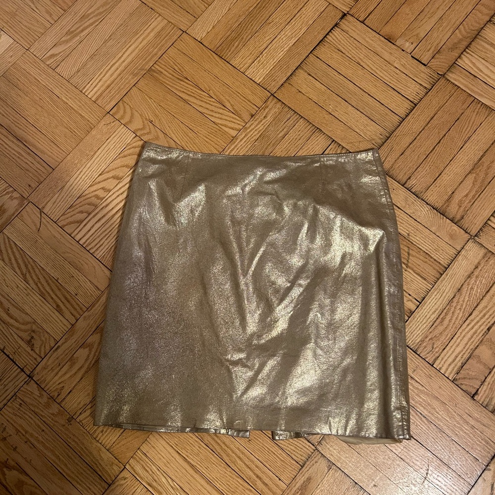 Ami Gold Mini Mini Skirt for Cocktail Nights 100% Real Leather